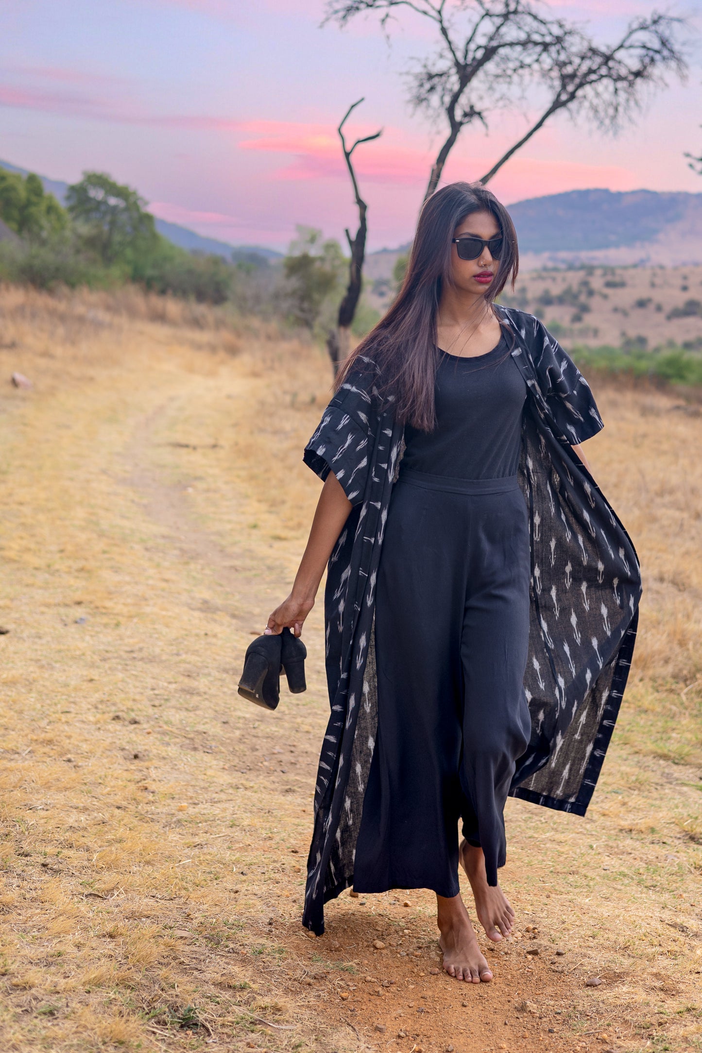 Black Ikat Cotton Kimono