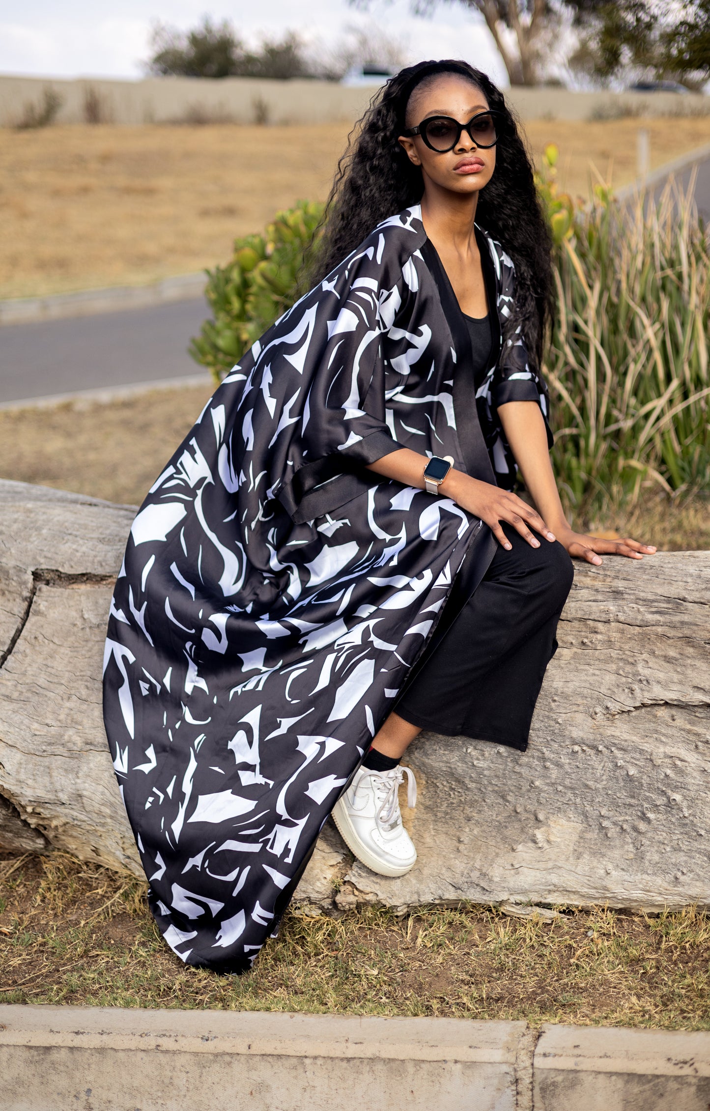 Black Satin Maxi Kimono