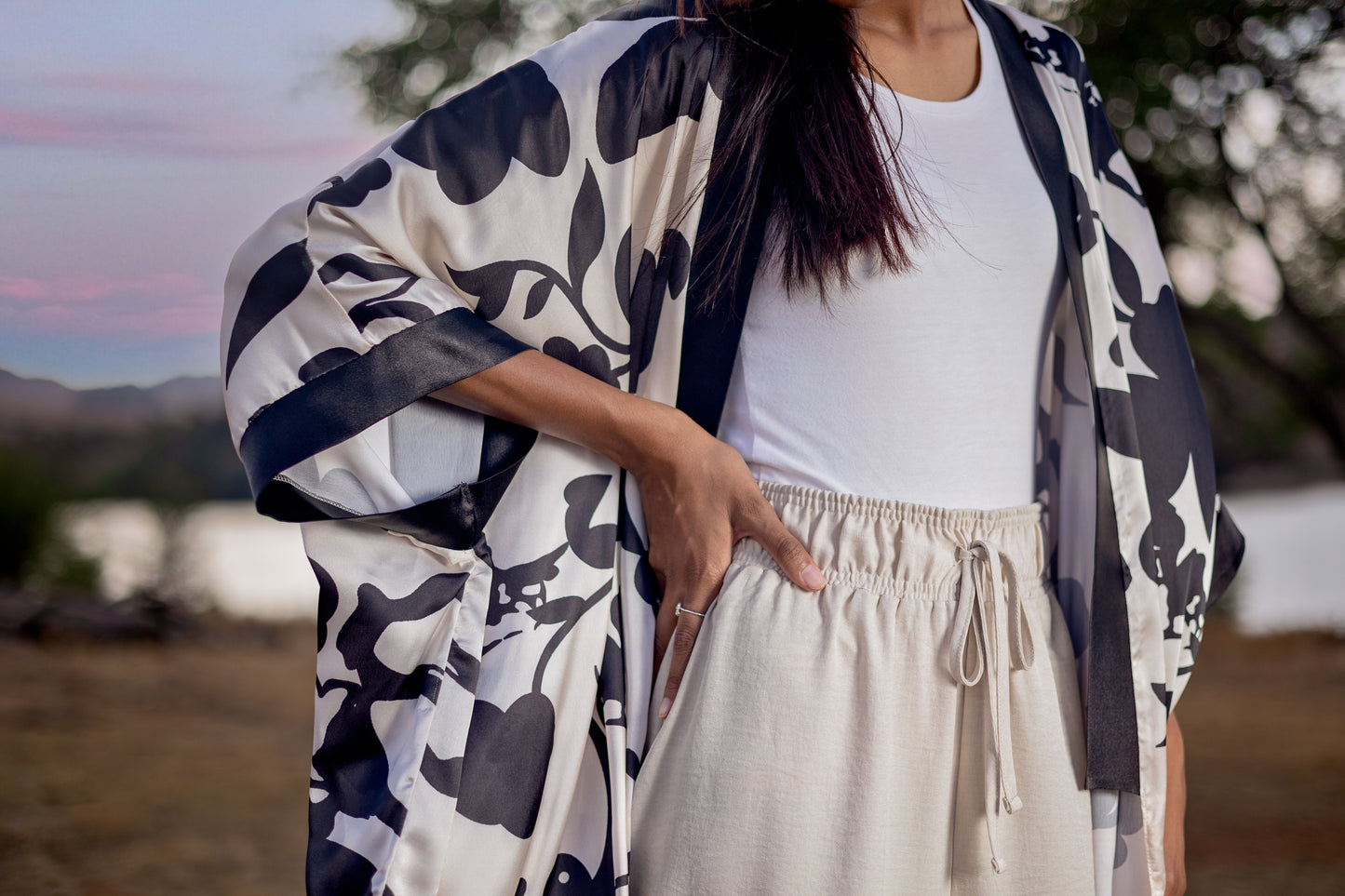 Cream Satin Kimono Maxi