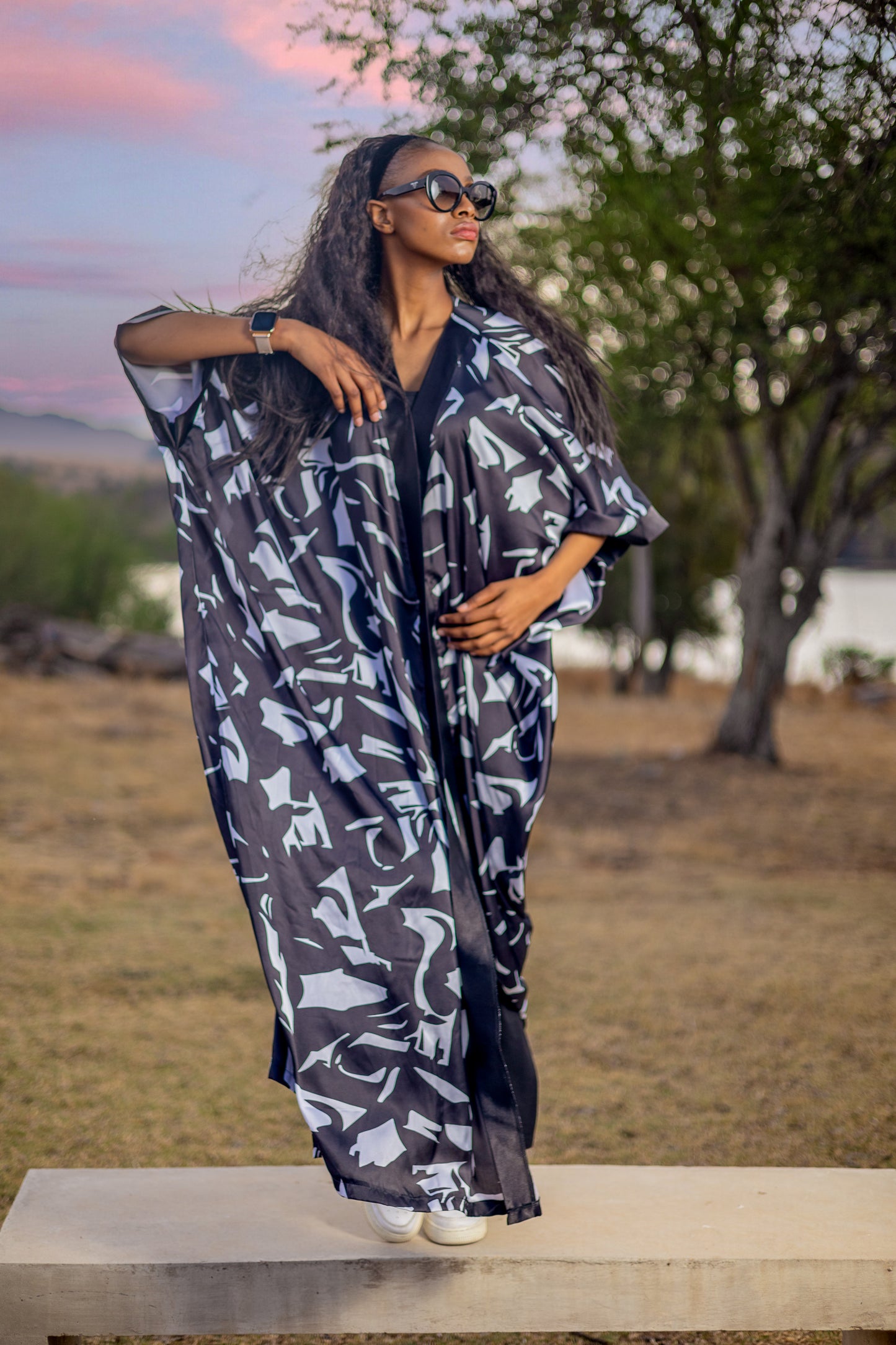 Black Satin Maxi Kimono